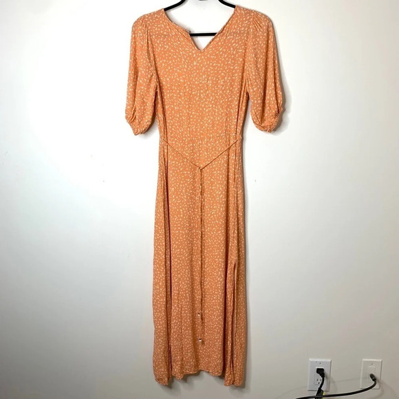 Kivari Fleur Ditsy Midi Dress Orange Rust Floral Print Tie Waist Size XS - Picture 14 of 16